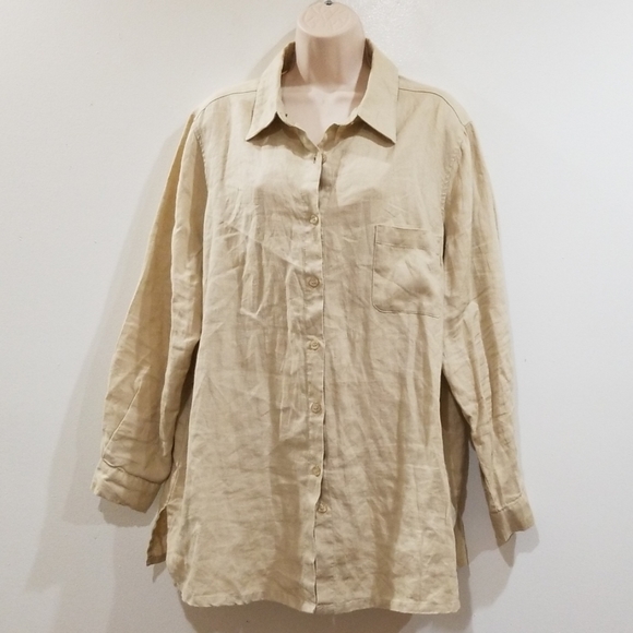 Bridge water studio tan100% linen capri pants set - Picture 3 of 16